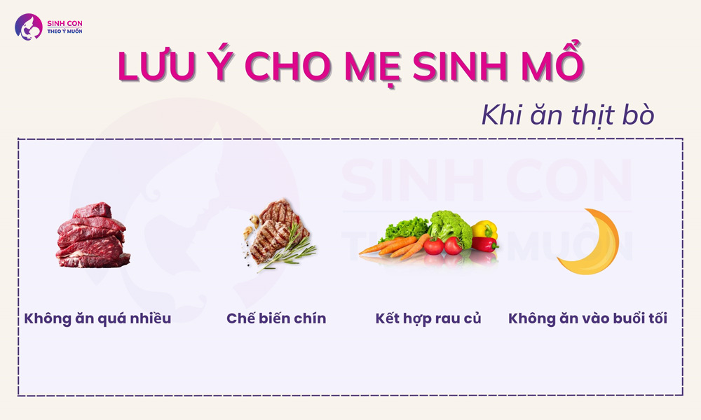 Lưu ý cho mẹ sau sinh mổ ăn thịt bò
