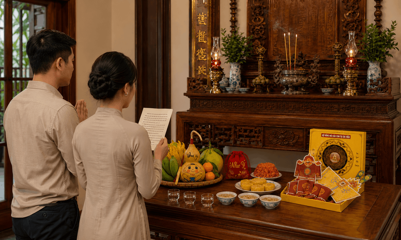 Cầu con tại gia hay đi chùa, đền? Cách chuẩn bị lễ phù hợp từng nơi